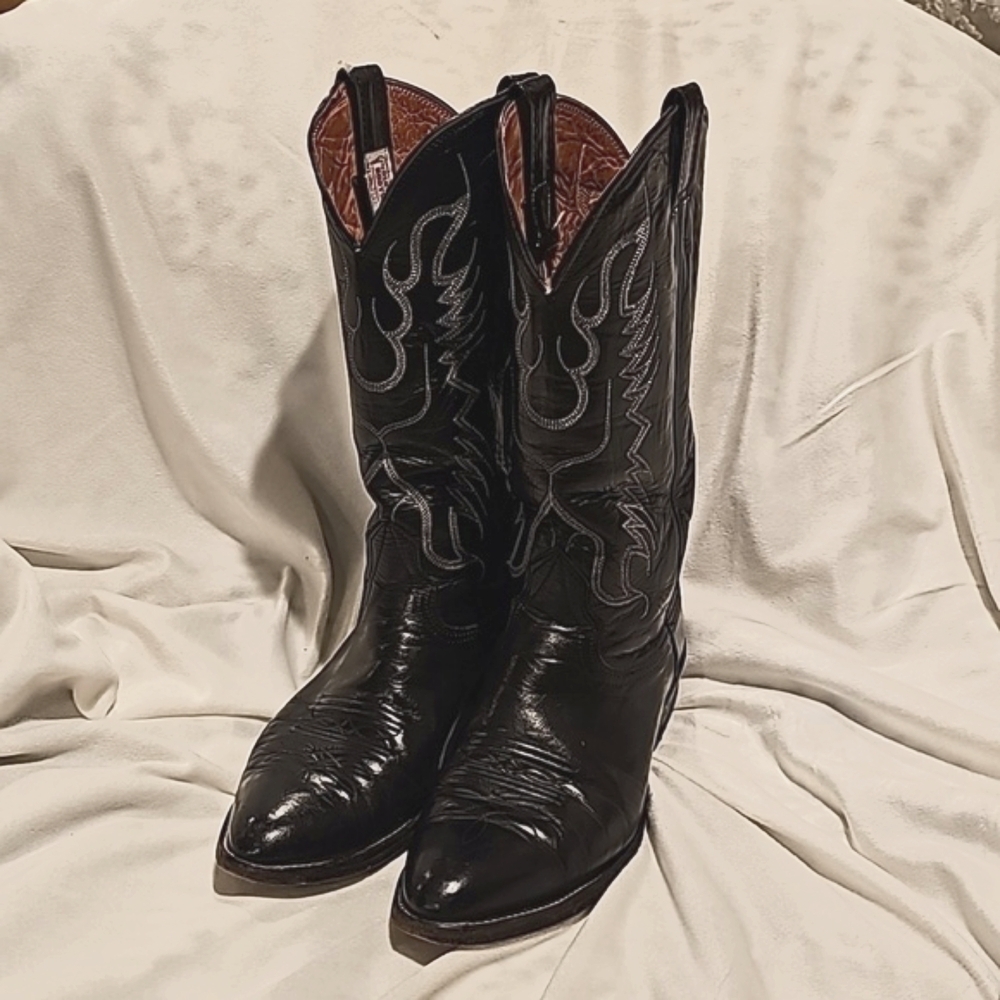 Nocona mens black leather vintage cowboy boots mens 8.5 m good condition